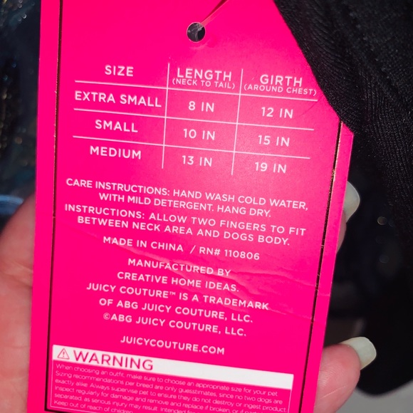 Juicy Couture Pet Dress Small Black Pink NEW Dog Cat - Picture 4 of 5